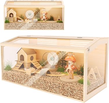 Wooden Hamster Cage, 40inch Large Hamster Cage Enclosure with Openable Top & Thickened Acrylic for Small Animals, Guinea Pig, Rabbit, Rat, 40"L x 20W x 20H Hamster Habitat with Multi-vent