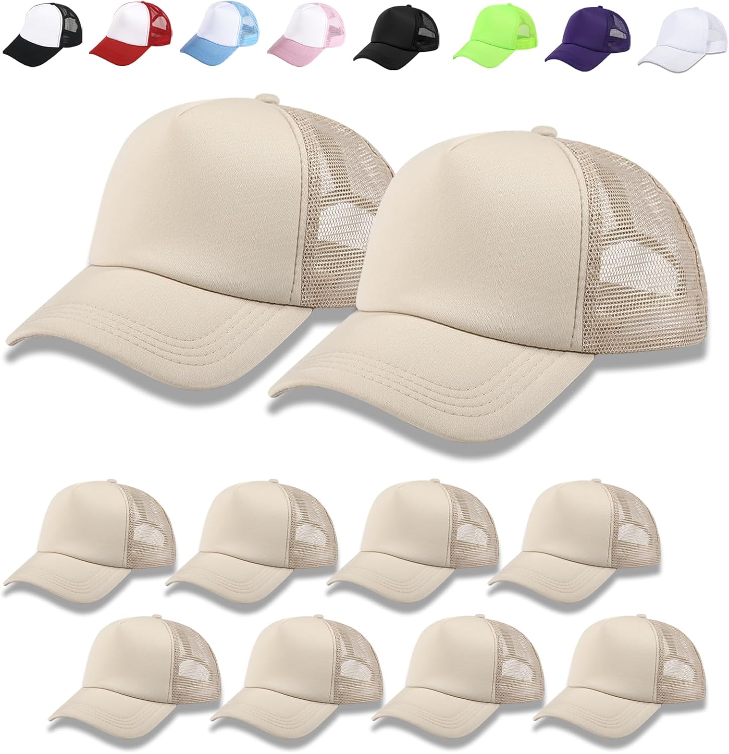 OKBA 10 Pack Sublimation Blank Baseball Cap Adjustable Hat Polyester Mesh Trucker Hats for Men and Women