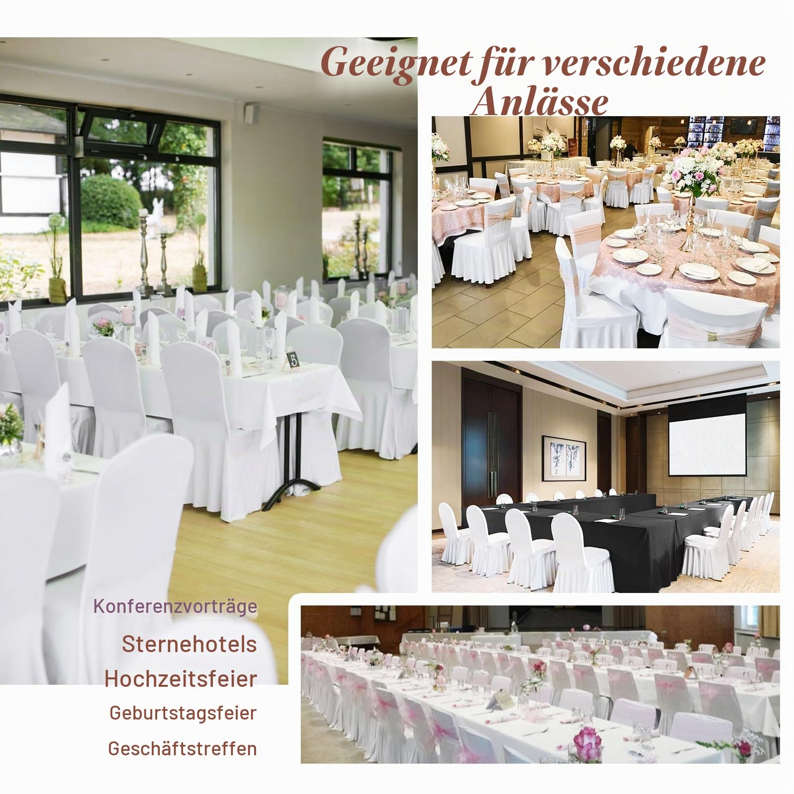 Showgeous 20 Stück Stuhlhussen Weiß Polyester Spandex Lycra Stretch Stuhlhussen mit Rock,Esszimmer Hochzeit Stuhlhussen Universelle Waschbare Stuhlhussen für Hochzeitsfeier Bankett Dekoration