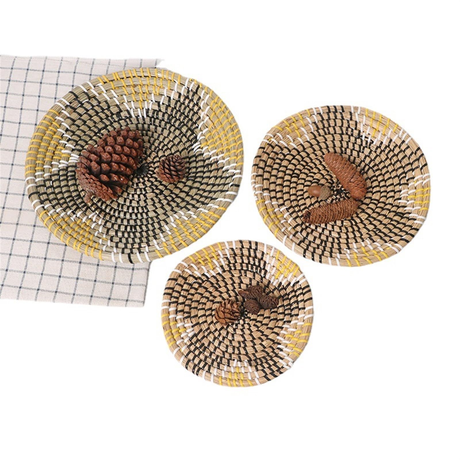 Boho-Wandkorb-Dekor, 3er-Set, Dekoratives Binsenkorb-Wanddekor-Set, Rustikales Hängendes, Handgefertigtes, Rundes, Gewebtes Wanddekor Mit Afrikanischem Design