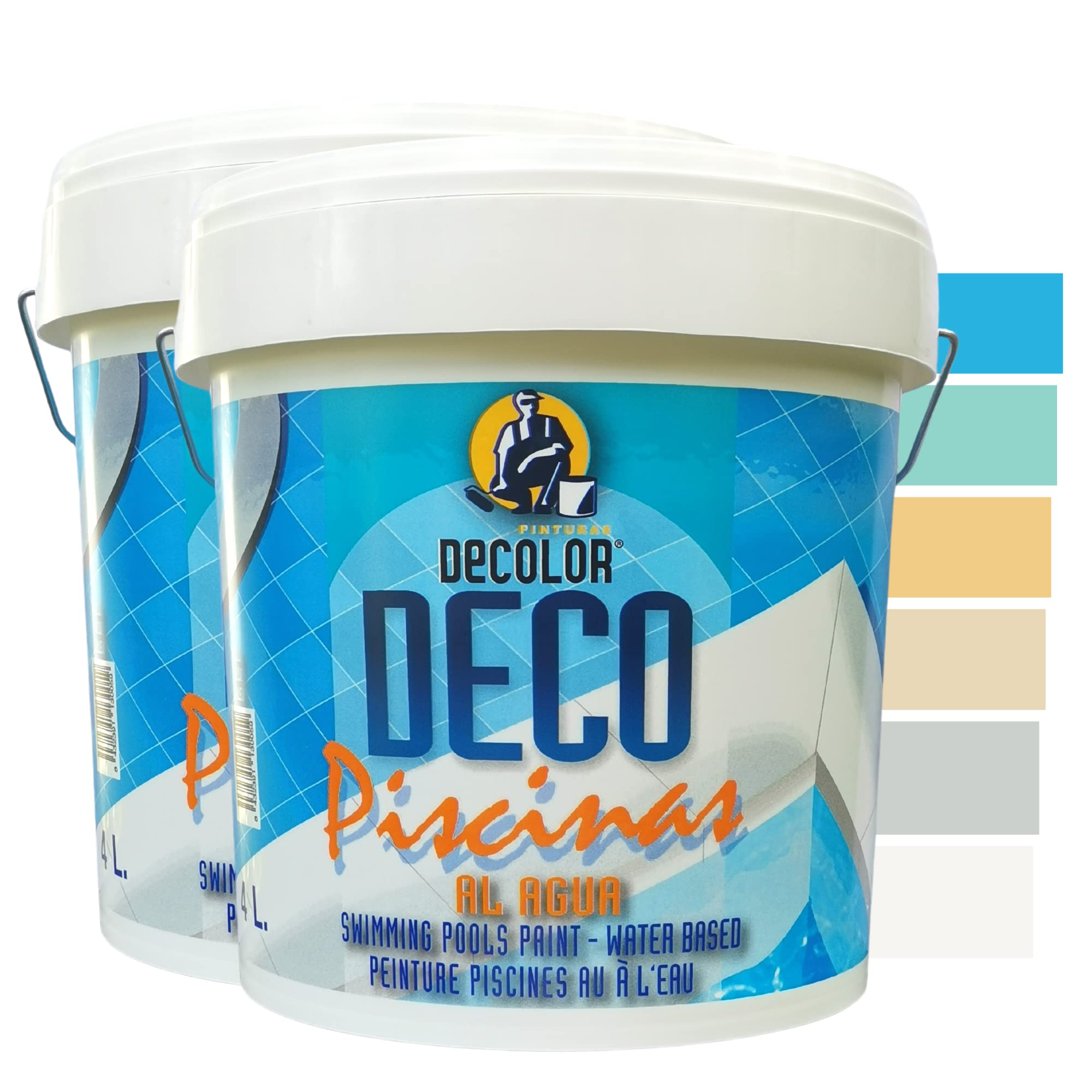 PINTURAS DECOLOR Peinture Piscine, bassin béton - Imperméable - Excellente résistance aux UV, à l'eau chlorée - 8L Bleu