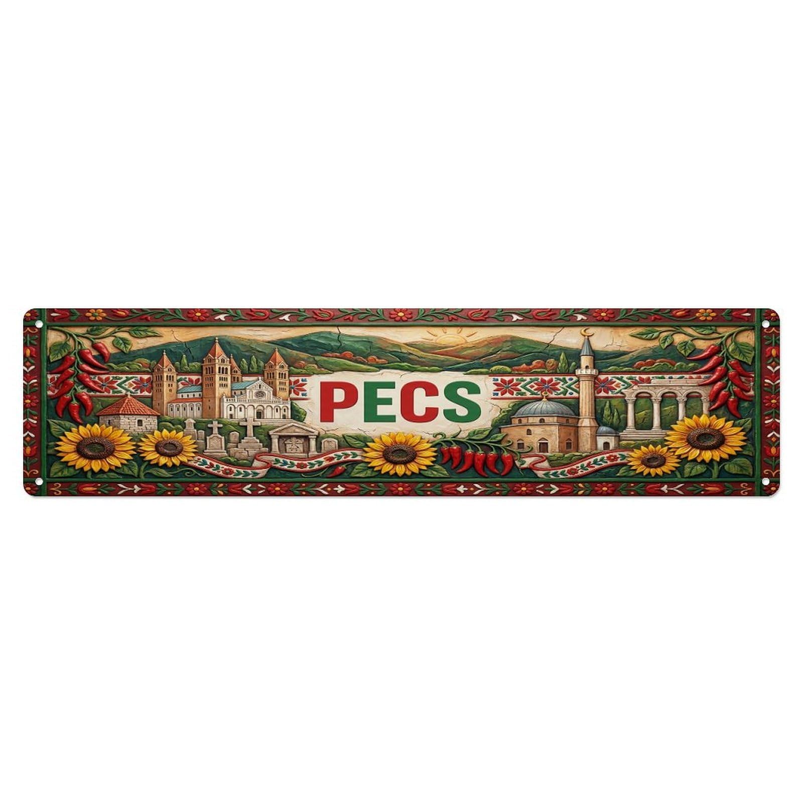Cwbufd Vintage Style Vintage Pecs Hungary Flag Pattern Vintage Metal Tin Sign Plaque Wall Decor For Cafe, Club Bar, Office, Garden Metal Poster 4X16inch