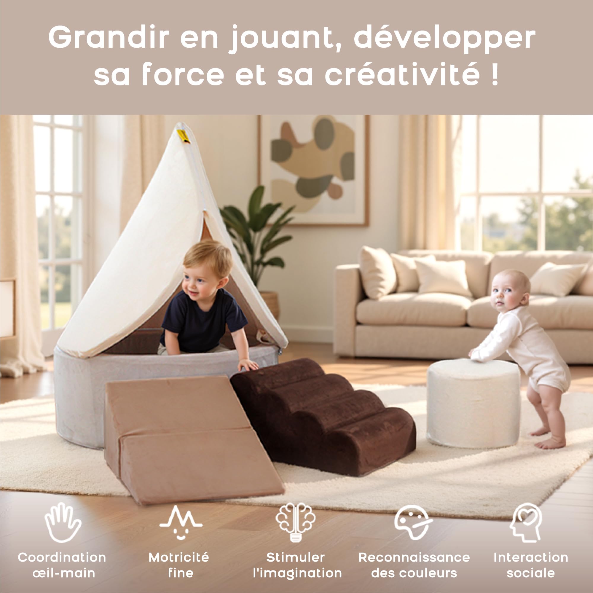BanaSuper Jeu de Motricité Enfant, Parcours Motricité avec Tente et Piscine | Balles Non Incluses, Piscine à Balles & Tente, Blocs Mousse Éducatifs Modulables, Jouets Structure d'Escalade, Certifiée EN71