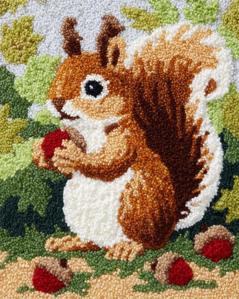 FWRTYCB Latch Hook Rug Kits, Squirrel and nut