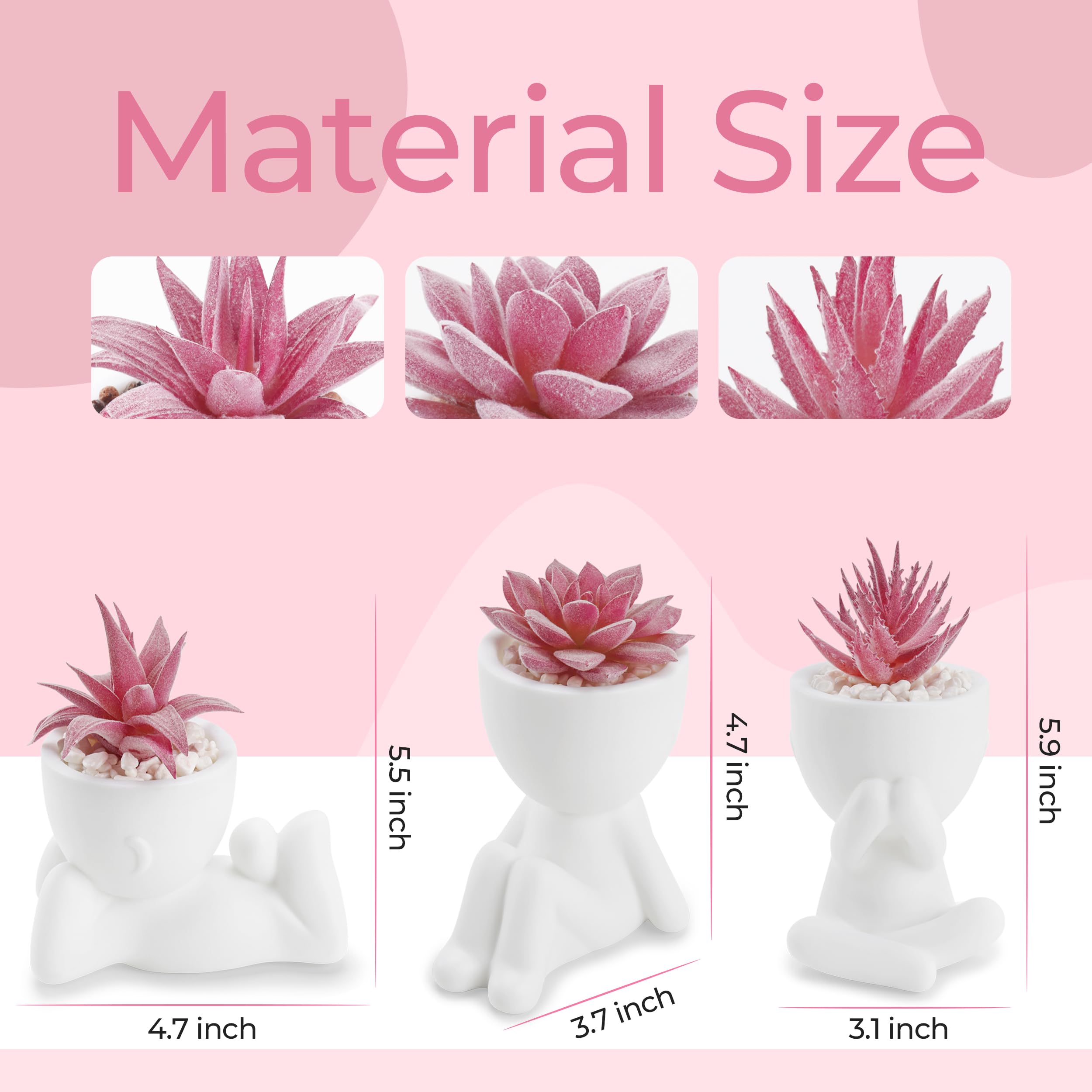 BTSD-home Set of 3 Pink Faux Succulent Plants in White Pots Mini Artificial Plants Indoor for Room Home Bedroom Bathroom Decor - Image 3