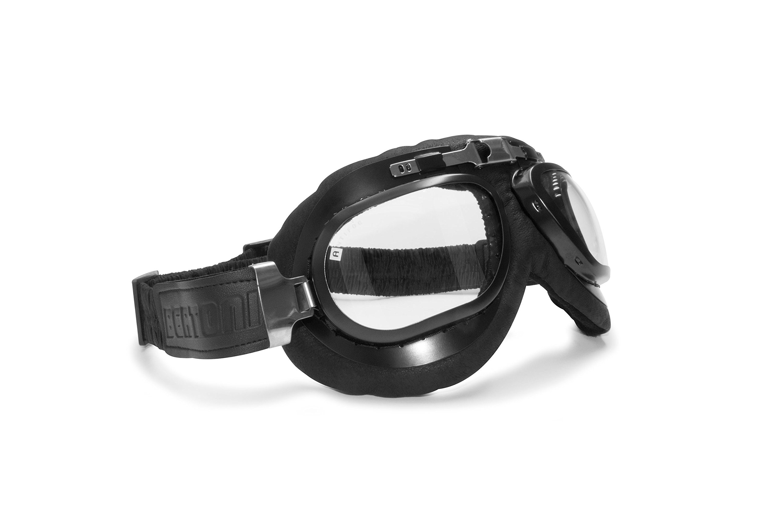 Bertoni Motorradbrille mit Echtes Schwarz Kalbsleder - Stahlrahmen Schultzbrille Helmbrillen - AF191L Bikerbrillen