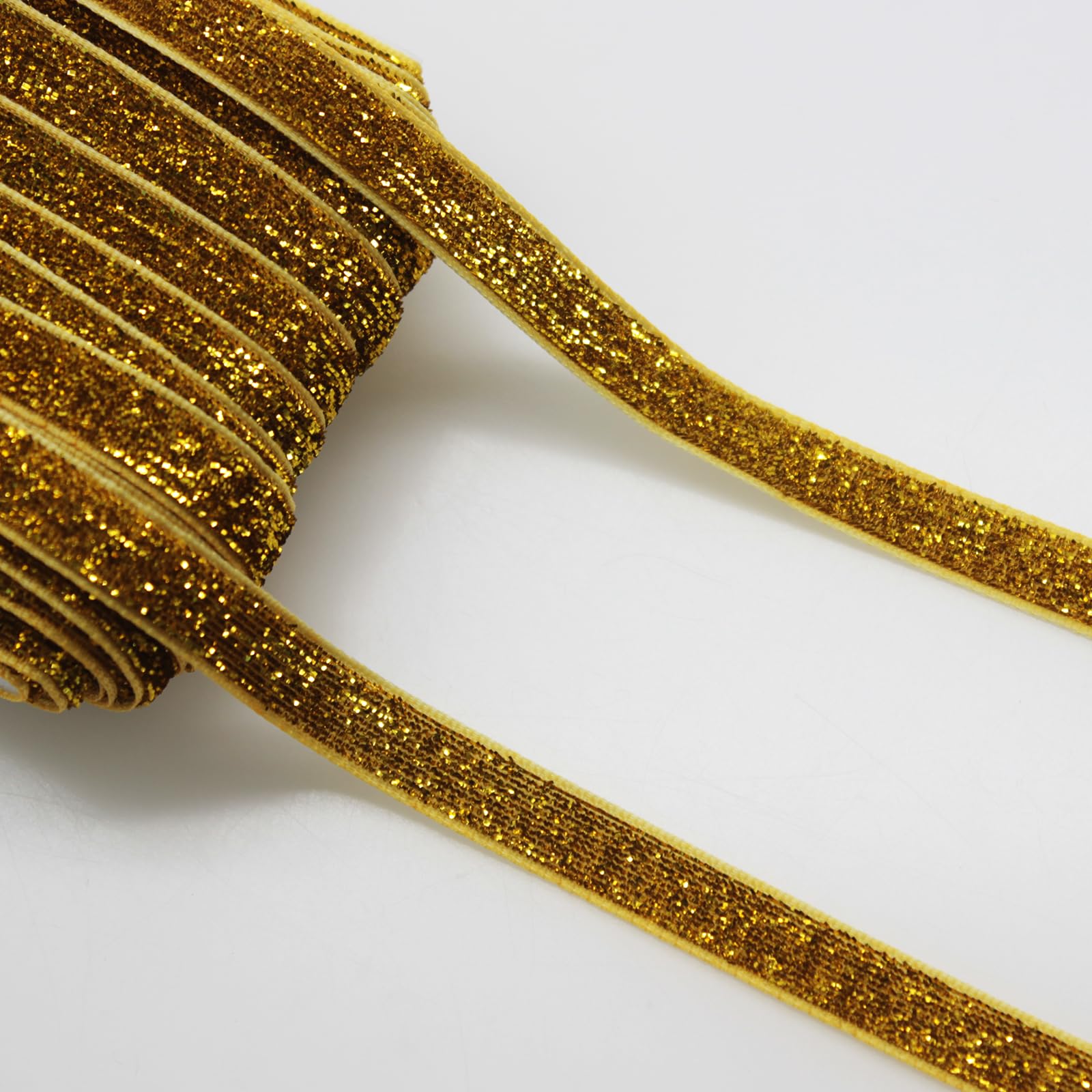 Yalulu 20 Yards 3/8" Width 10mm Handmade Sparkle Glitter Metallic Velvet Ribbon Handmade Ribbon for Hair Bows Gift Wrapping DIY Crafts Wedding Party Sewing Accessory (Gold)