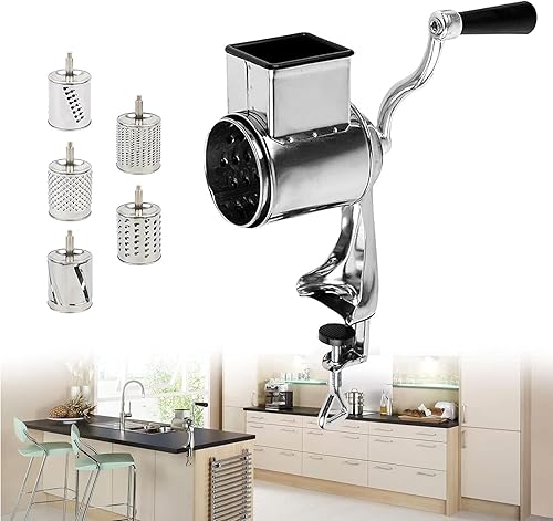Miniatura 2 de Rallador, rallador rotativo de queso, cortador de verduras de cocina con 5 cuchillas intercambiables, fácil de limpiar, para frutas, verduras, nueces