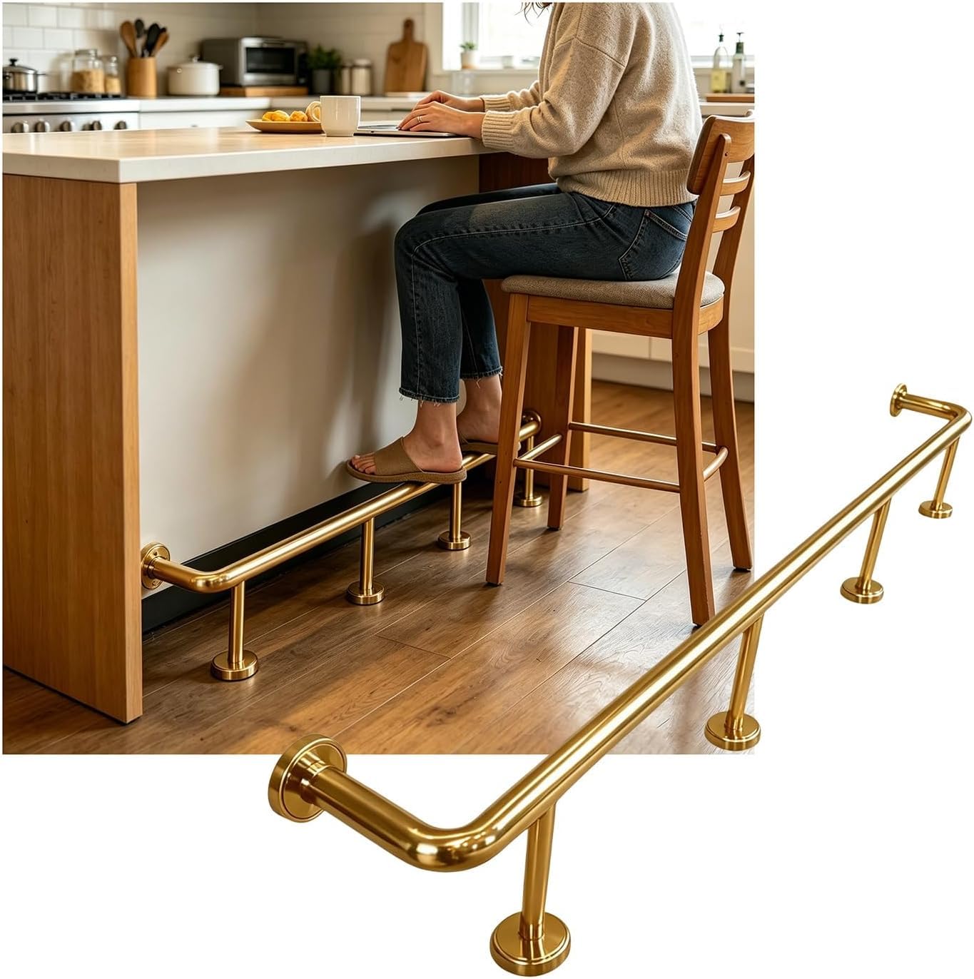 HGOuhK Bar Foot Rail Kit Indoor Bar Foot Rail Kit 3.28~16.4ft Bracket for Restaurant Kitchen Cafe Library Counter(Gold,3.5M/11.48FT)