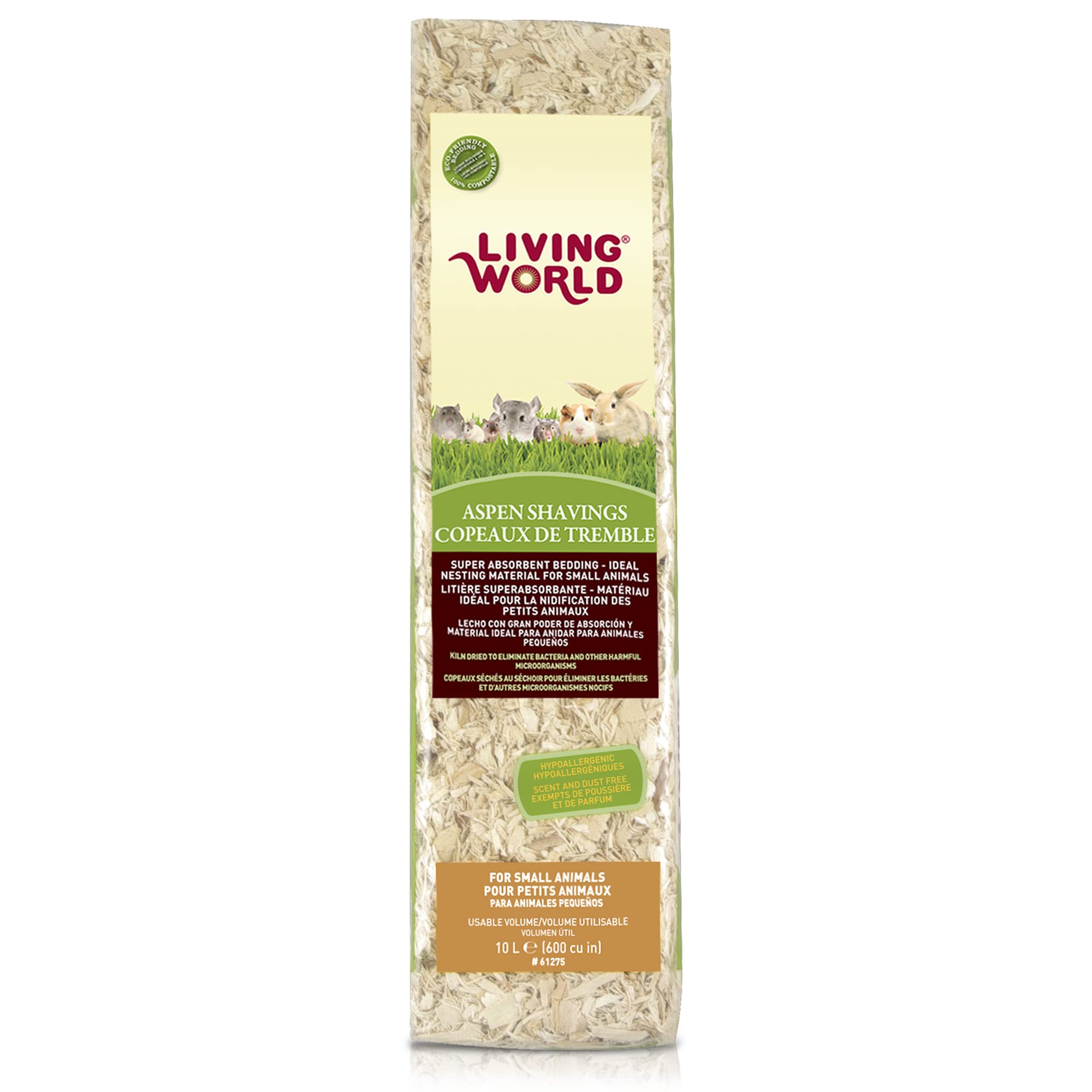 Living World Aspen Wood Shavings for Small Animals, Bedding & Nesting Material, 600 Cubic Inches