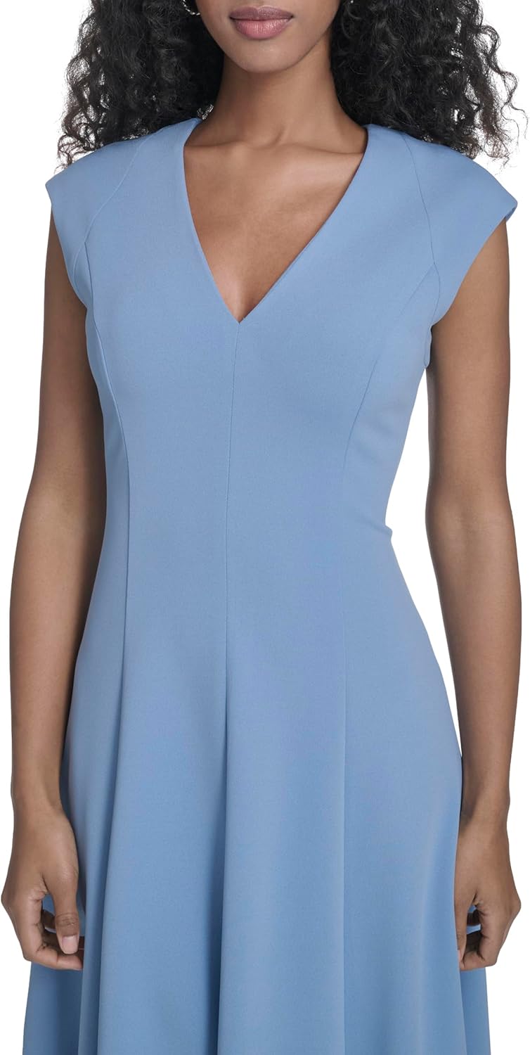 Calvin Klein Womens Sleeveless V-Neck Crepe A-line Midi Dress - Image 2