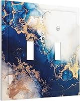 Vista 65 de Cubierta de Placa de Pared de 2 Pandillas de Mármol Abstracto, Placa Frontal de Interruptor de Luz Eléctrico Decorativa en Azul Marino y Oro