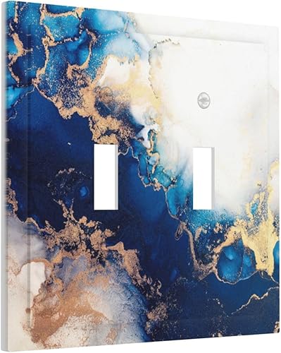 Miniatura 65 de Cubierta de Placa de Pared de 2 Pandillas de Mármol Abstracto, Placa Frontal de Interruptor de Luz Eléctrico Decorativa en Azul Marino y Oro