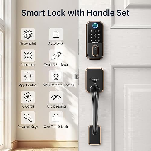 Miniatura 4 de Cerraduras inteligentes WiFi para puerta delantera Cerradura de puerta de entrada sin llave Hornbill con asa, juego de cerrojo de seguridad de