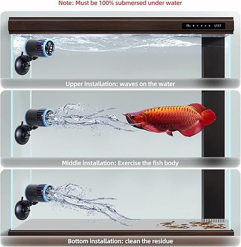 Vista 2 de UPETTOOLS Wave Maker para acuario, bomba de circulación Powerhead Wavemaker de 1800 GPH para pecera, bomba de agua sumergible giratoria de 360°