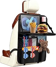Car Seat Organiser, Back Seat with Folding Table, Children's Car Organiser with Bag & Tablet Compartment, Waterproof Seat Protector for Car Backrest, for Family Travel and Children's Toy