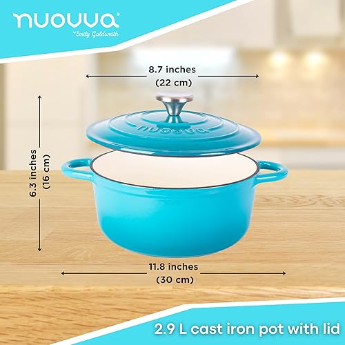 Vista 187 de Nuovva - Olla holandesa de hierro fundido con tapa – Cacerola esmaltada apta para horno hasta 500° F antiadherente – Utensilios de cocina Rojo