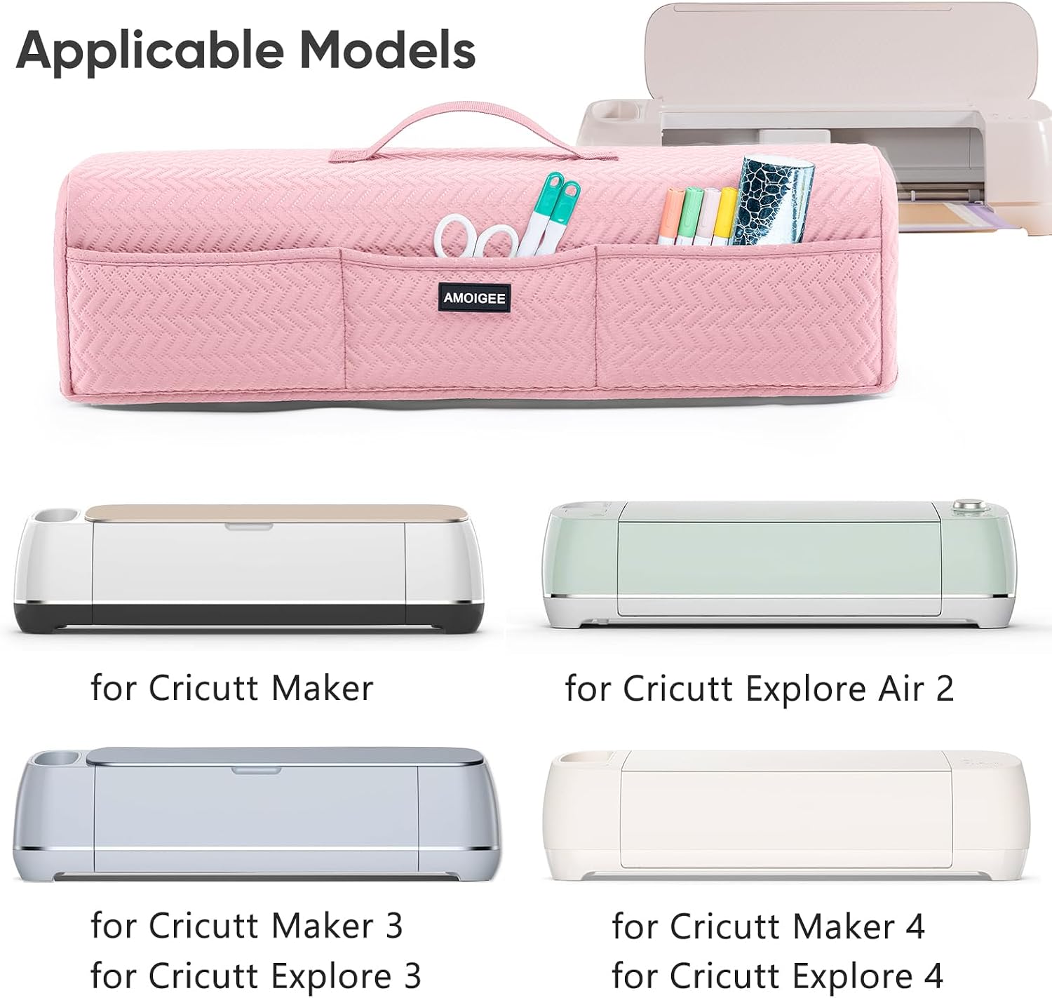 AMOIGEE Stretchy & Washable Dust Cover for Cricutt Maker 4, Maker 3, Maker, Explore 4, Explore 3, Explore Air 2, Padded Die Cutting Machine Cover with Pockets for Cricutt Tools and Accessories