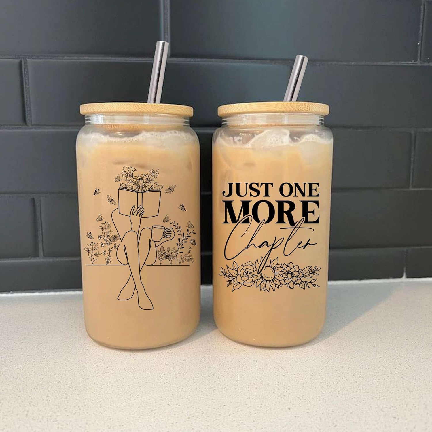 BOBAPARTHOME Just One More Chapter Glass Cup With Lid, Book Lover Gifts For Women, Book Club Member Gift For BookLover, Book Themed Cup, Librarians, Bookaholics, Bookworms, Birthday For Her - Image 3