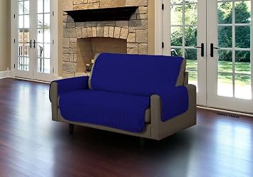 Linen Store Quilted Microfiber Pet Dog Couch Sofa Furniture Protector Cover with 5" Tucks Navy, Loveseat