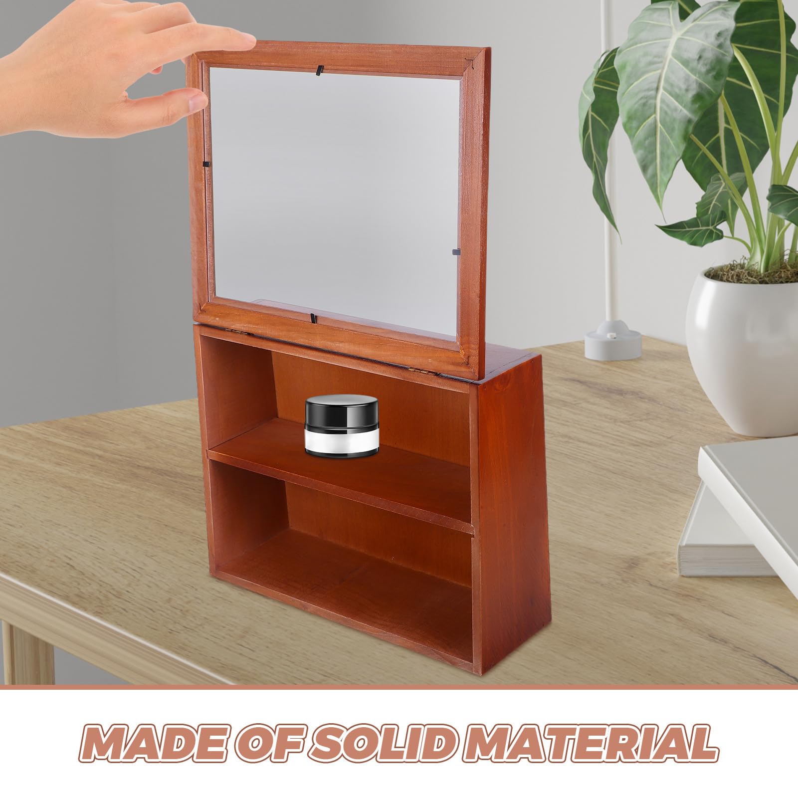 Expositor de Colecciones en Madera Maciza Acabado Envejecido, Vitrina Pequeña para Escritorio Puerta de Acrílico Adecuado para Almacenamiento y Organización de Objetos