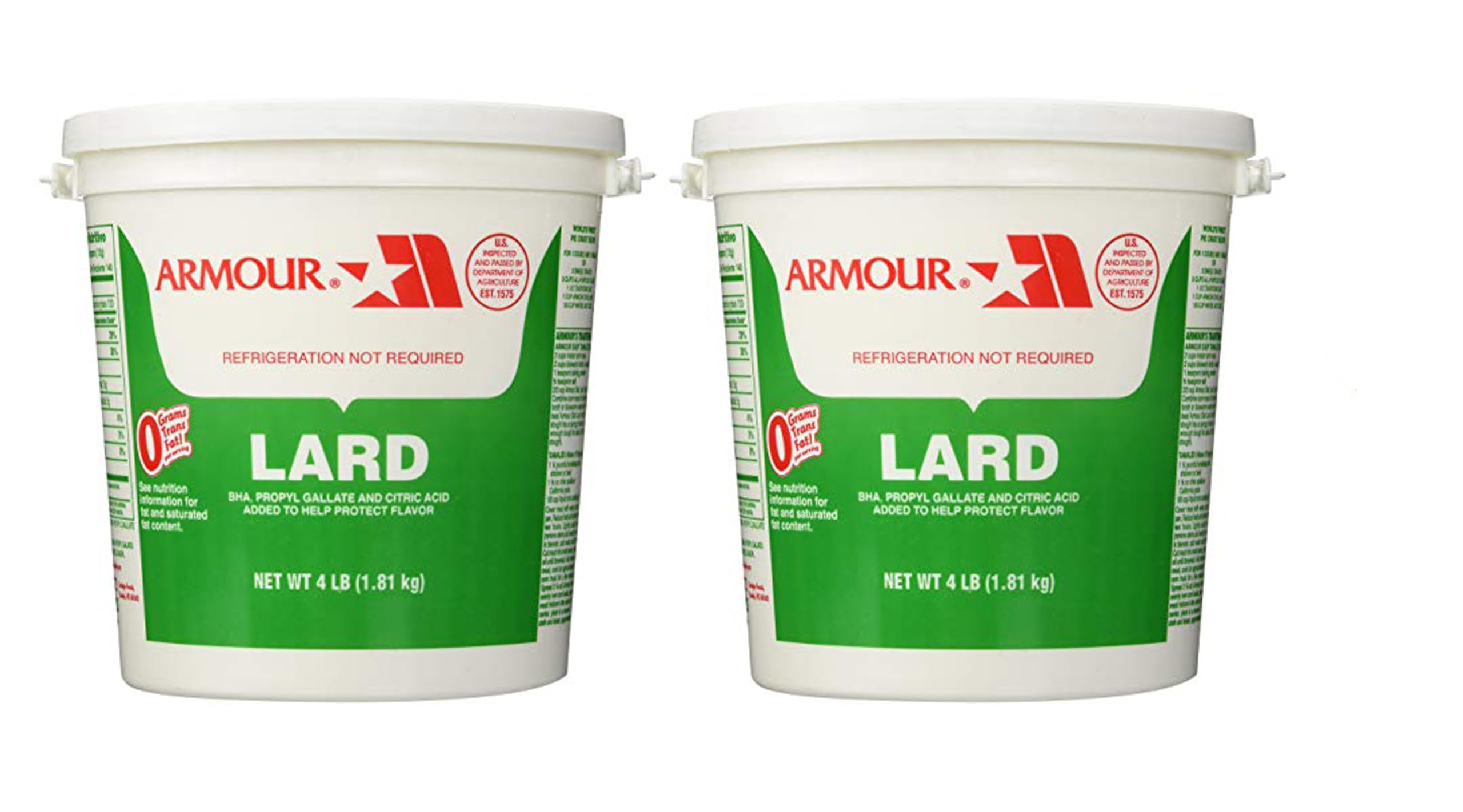 Amazon.com: Armour Lard Star Tubs - Paquete de 2 tubos de 4 libras