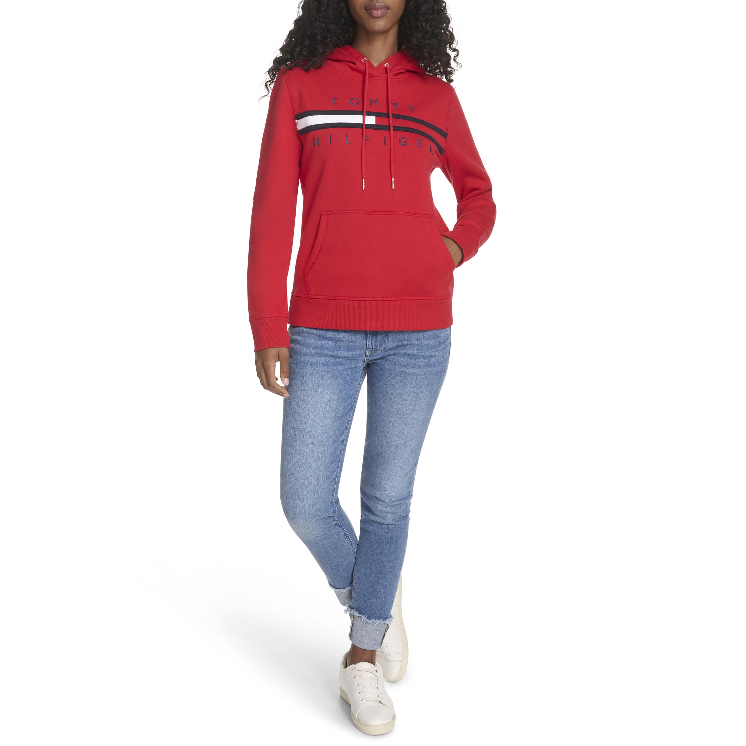 Tommy Hilfiger Women's Fleece Soft Pullover Hoodie Sweater Sweatshirt, Scarlet, XS