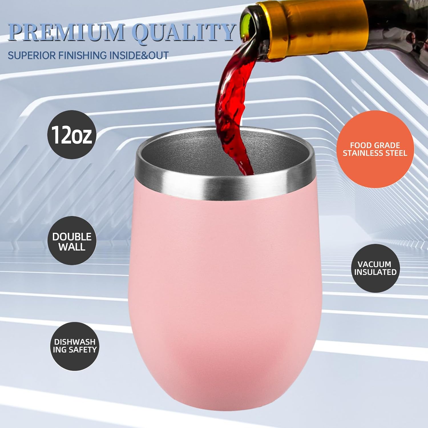 12oz/4 Pack Wine Tumbler with lid, Stainless Steel Travel Mugs Stemless Double Wall Insulated Coffee Cup, Insulated Wine Glasses Travel Tumbler for Cold & Hot Drinks(Mixed color-2, 4) - Image 3