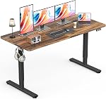Bureau, Bureau électrique réglable en hauteur, 55 x 24 Inches Siège Bureau de bureau à domicile avec planche à encoches, Rustic Brown Top & Cadre noir