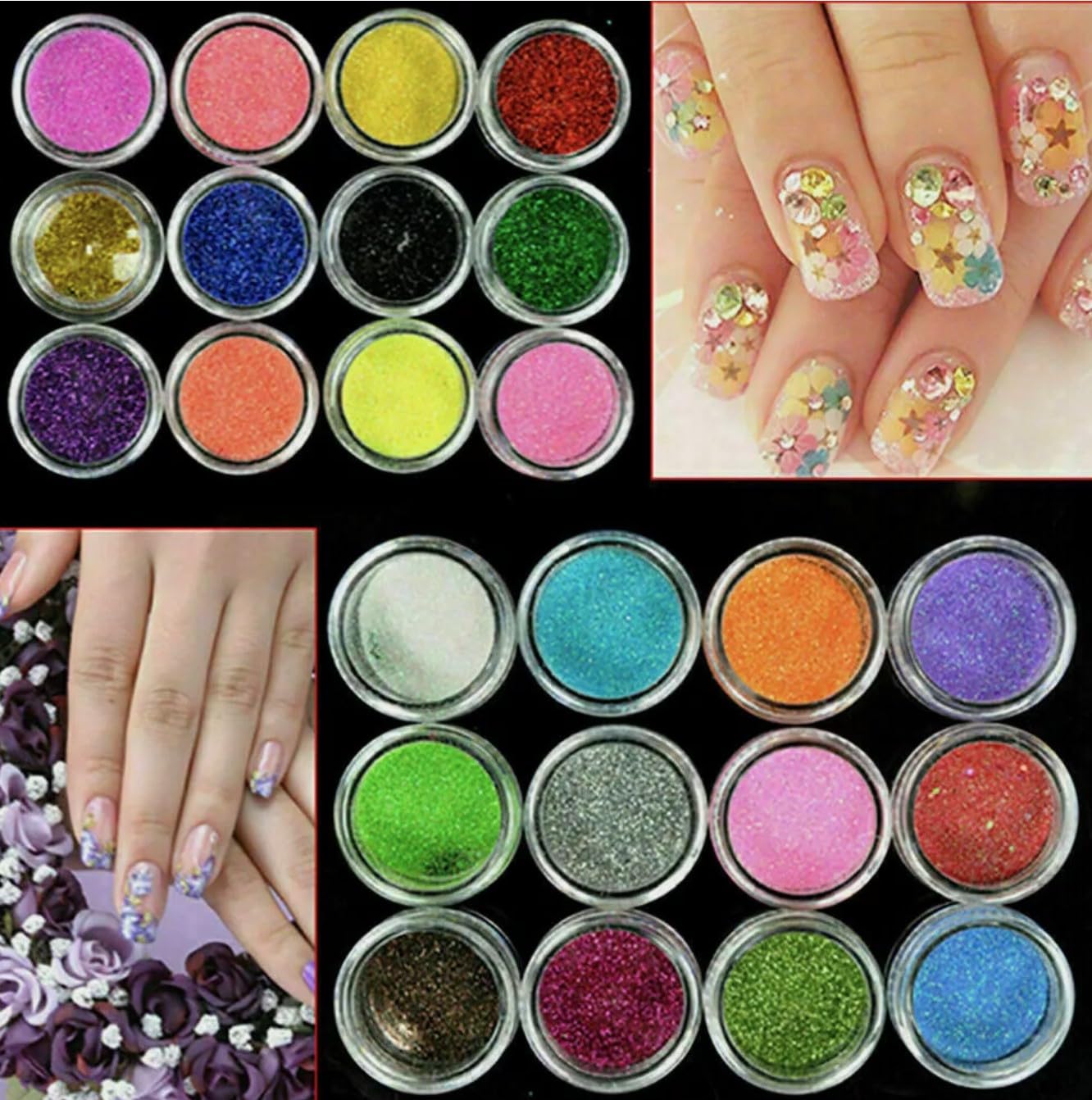 Set 18 Nail Art Glitter Powder dust Tips Decoration Mixing Device Rainbow Body Glitter & Tattoo Glitter for Scrapbooking Cards Eye Hair Makeup Craft Glitter