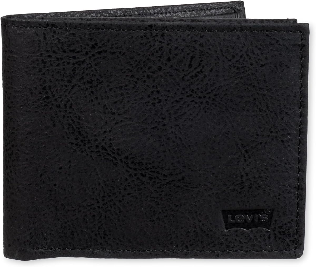 Levi's mens Classic Bifold Passcase Wallet With Multiple Card Slots and Id Window Black Embossed