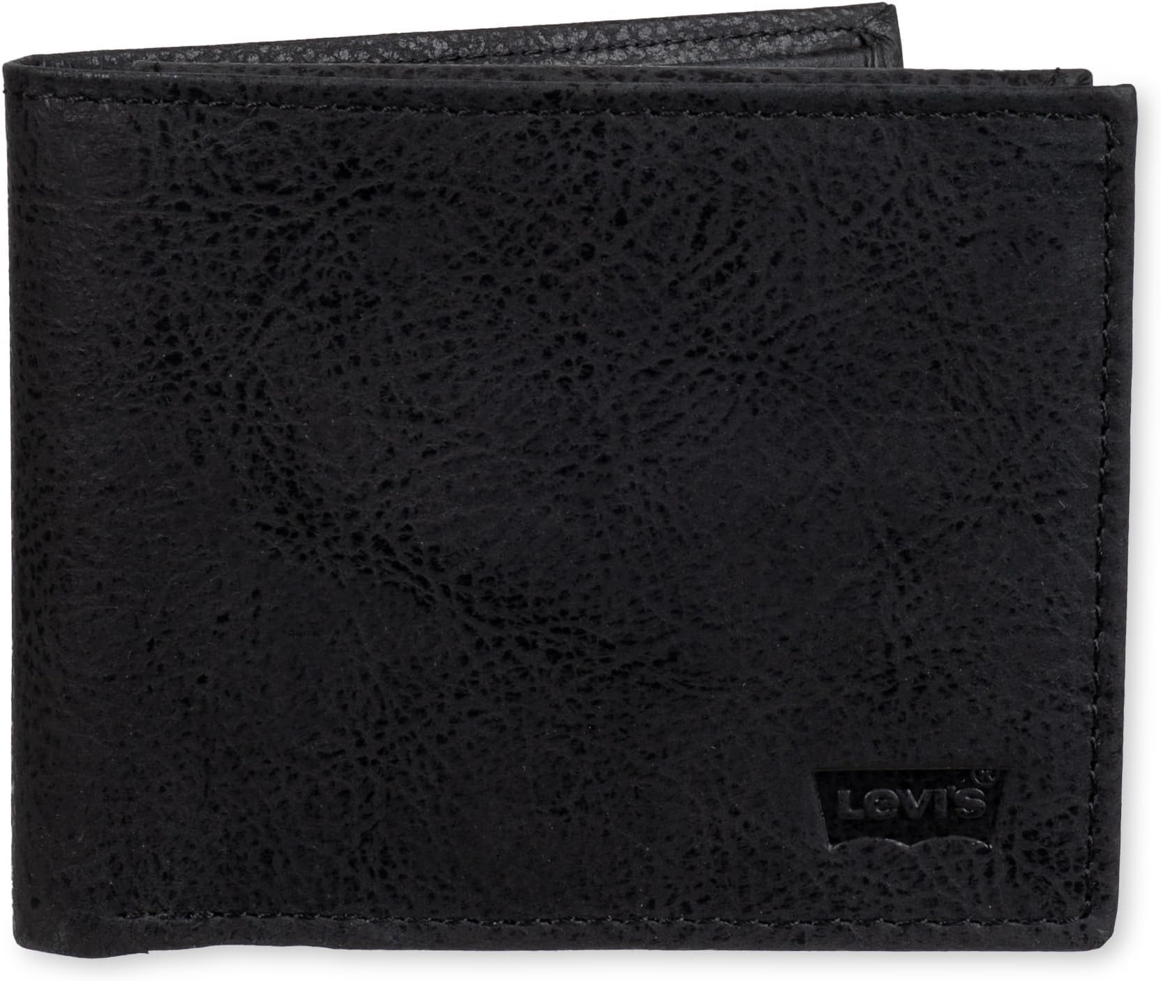 mens Classic Bifold Passcase Wallet With Multiple Card Slots and Id Window Black Embossed