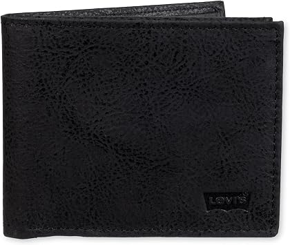 Levis mens Classic Bifold Passcase Wallet With Multiple Card Slots and Id Window Black Embossed