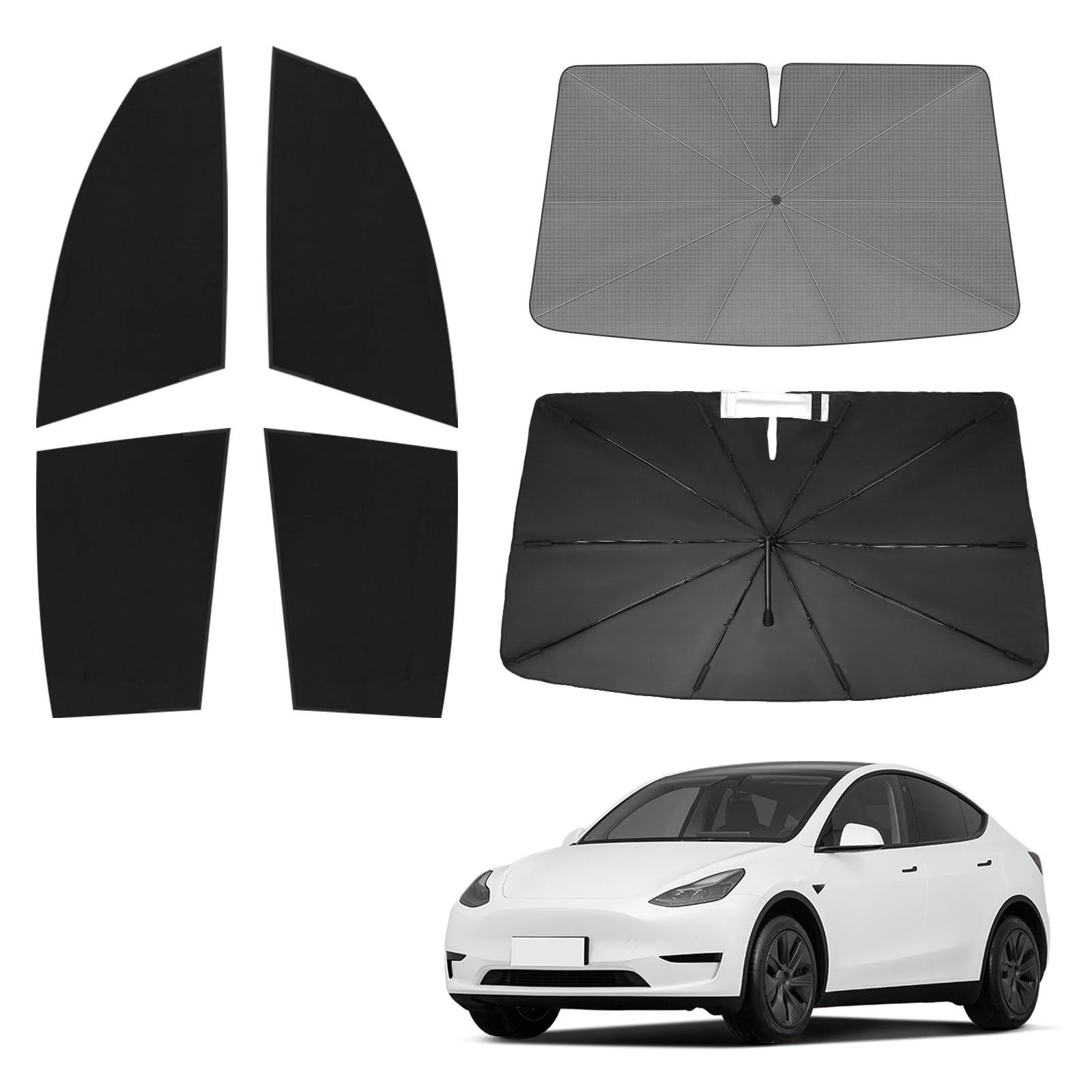 KUST Windshield Sun Shade Umbrella for Tesla Model Y 2020 2021 2022 2023 2024 (Not for Juniper) Rear Window Shades 100% UV Protection and Blackout Privacy 5PCS Car Window Covers Accessories