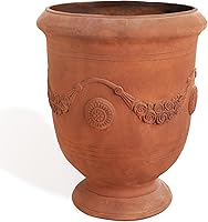 Worth Garden Large 14" Urn Planter - Lightweight MgO Concrete Texture, Rust-Like Finish, Drainage Hole - Indoor Outdoor Plant Pot