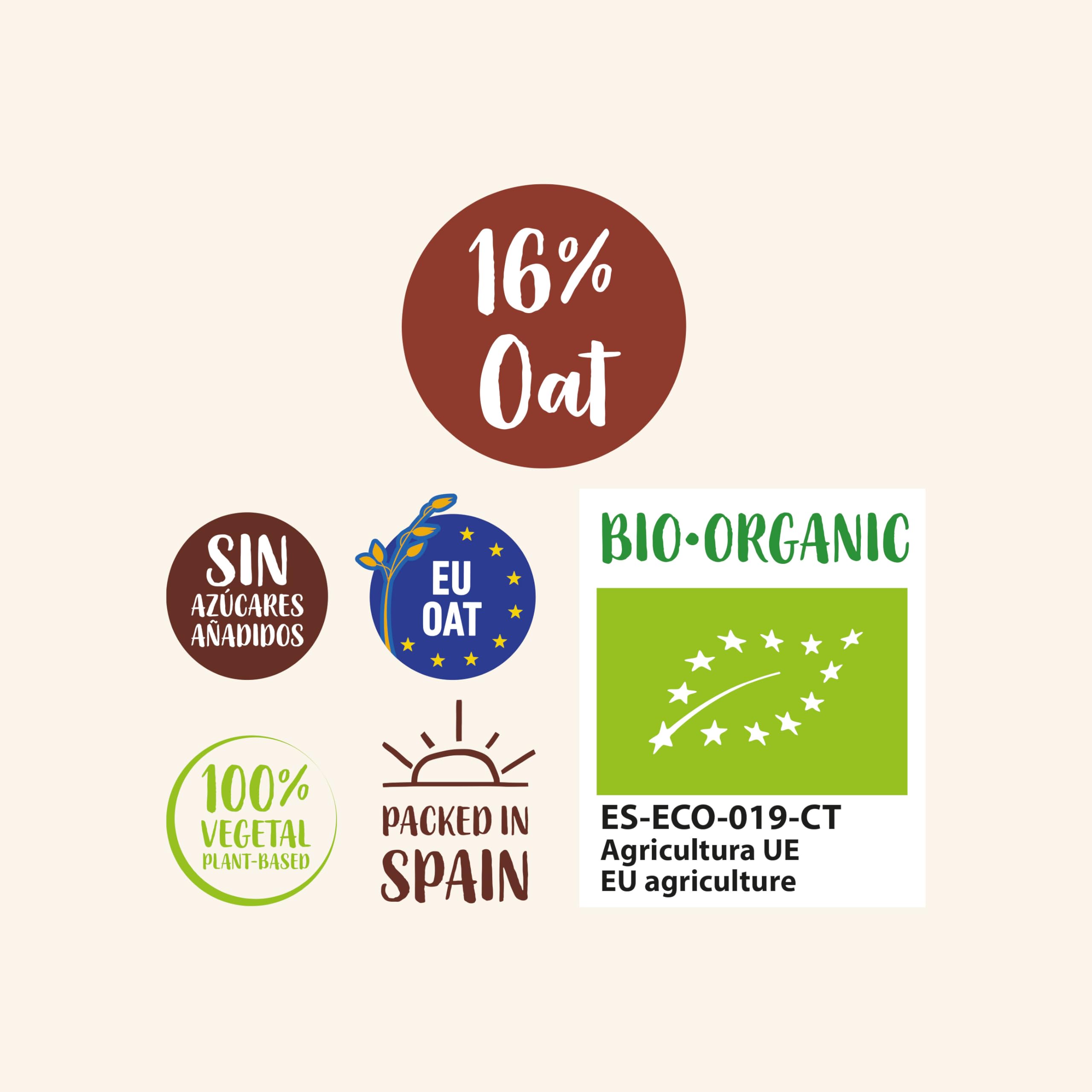 Ecomil Bebida de Avena 16% Bio Pack 6 x 500 ml, Sin Azúcares Añadidos, Vegana, Alternativa a la Leche