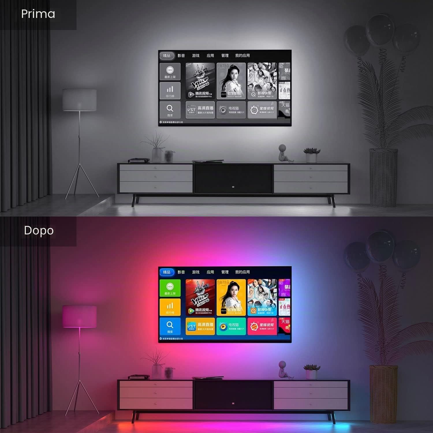 Retroilluminazione TV a LED con scatola di sincronizzazione HDMI per TV da 75-85 pollici, 5 m, RGBIC WiFi, striscia luminosa a LED