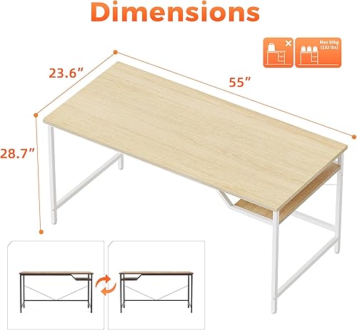 Miniatura 6 de Mericonia Escritorio de computadora de 55 x 24 pulgadas, escritorio de juegos para espacios pequeños, mesa de estilo moderno y simple para oficina