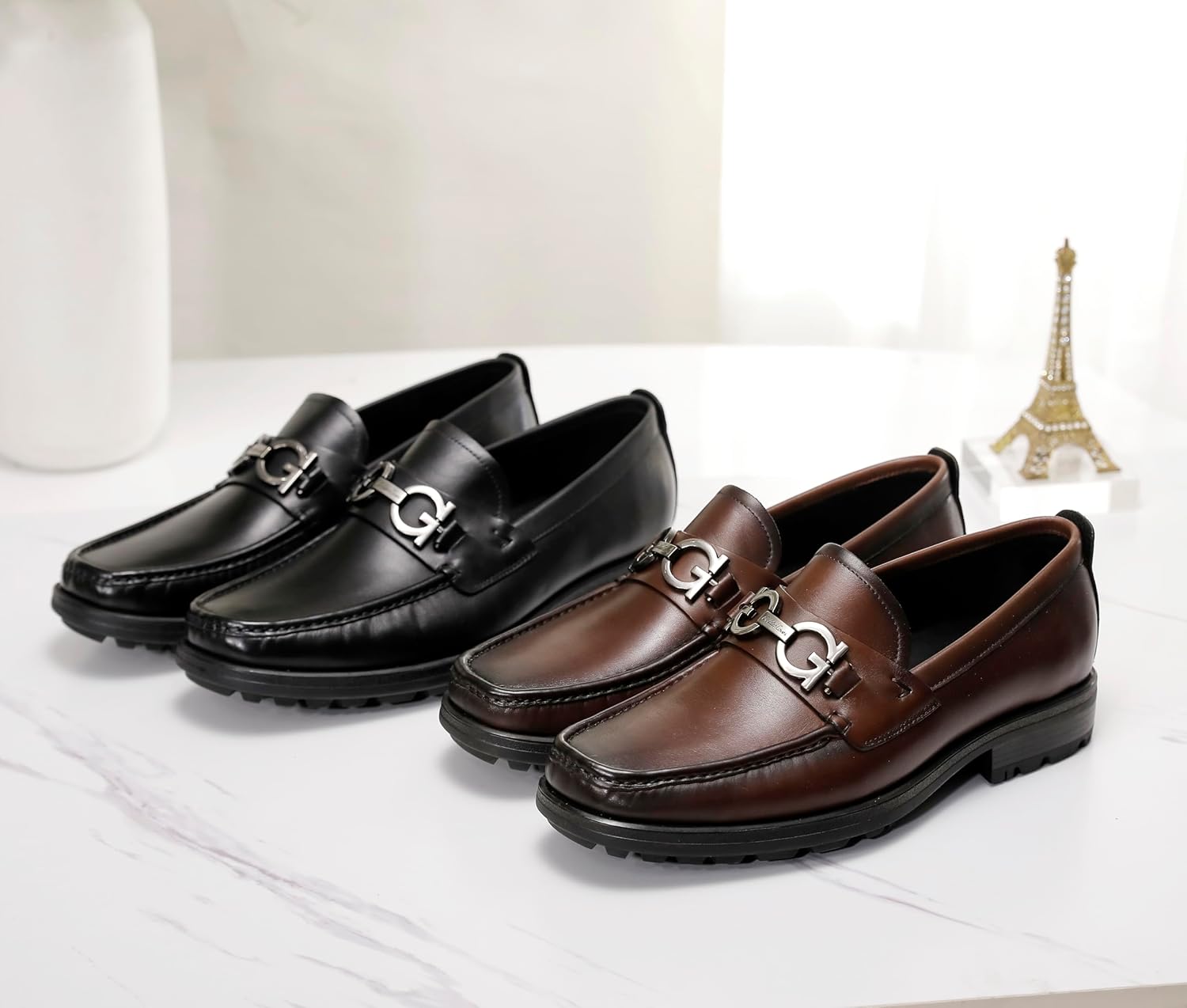 Mens Classic Leather Dress Shoes, Fashion Buckle Slip-on Penny Loafer Party Shoes Wedding Loafers for Mens - Image 8