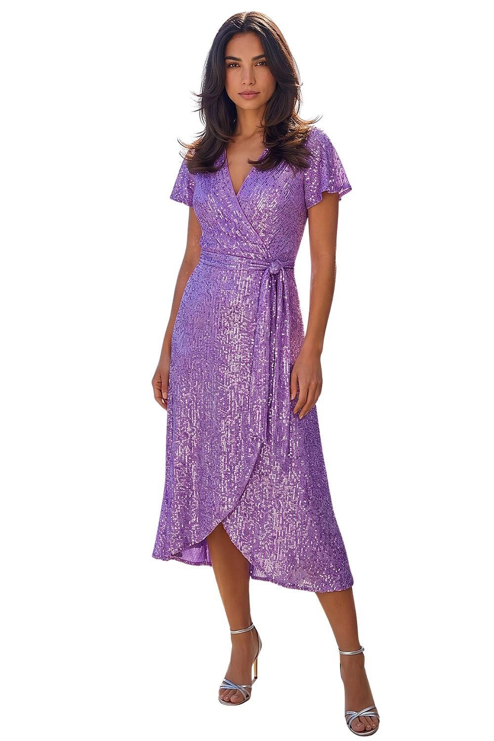 Roman - Women's Midi Dress - Sequin - Purple - Size 20