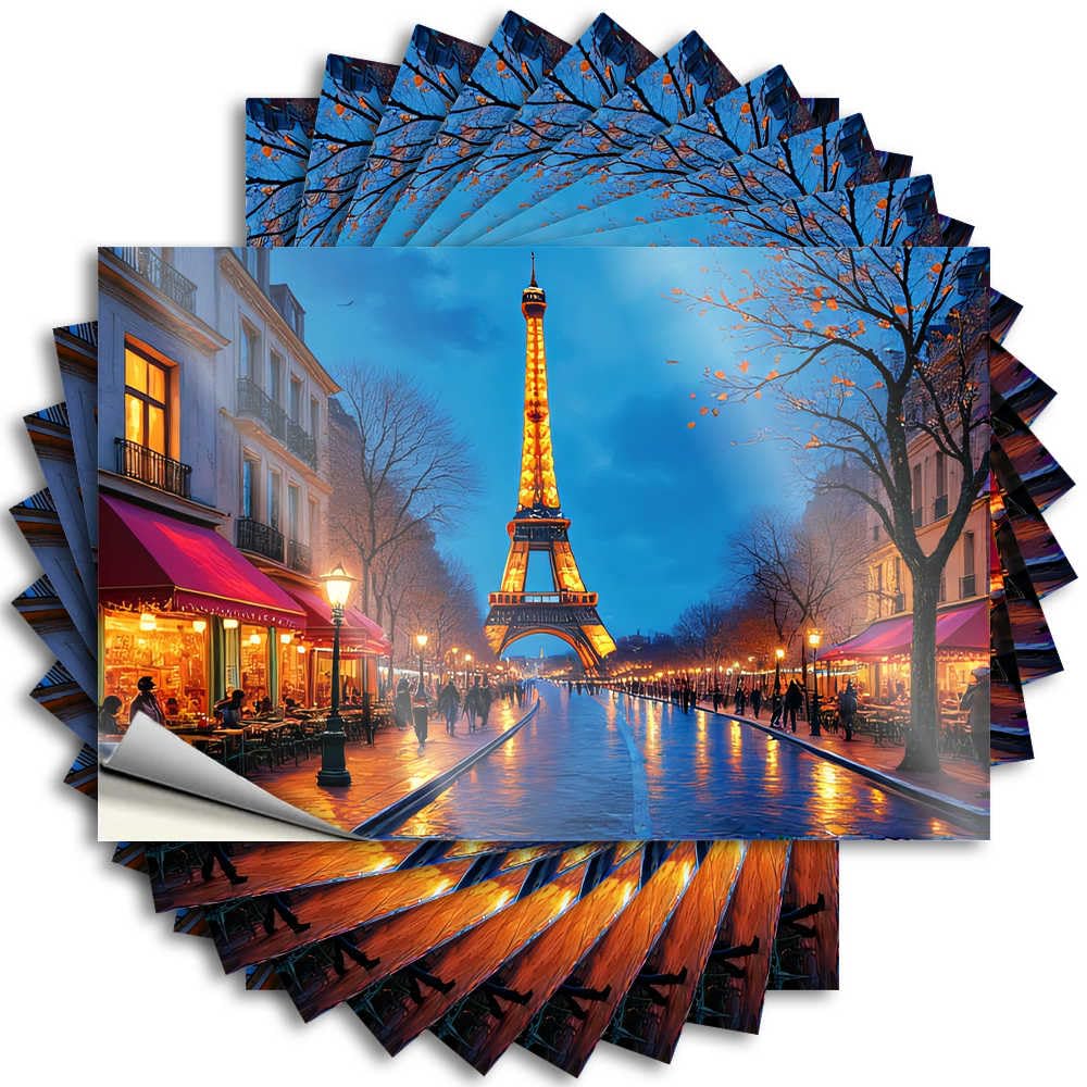 Country Stickers Durable Window | Parisian Night: Eiffel Tower Illuminated Girly Self Adhesive Sticker for Earth DIY(12X18CM)