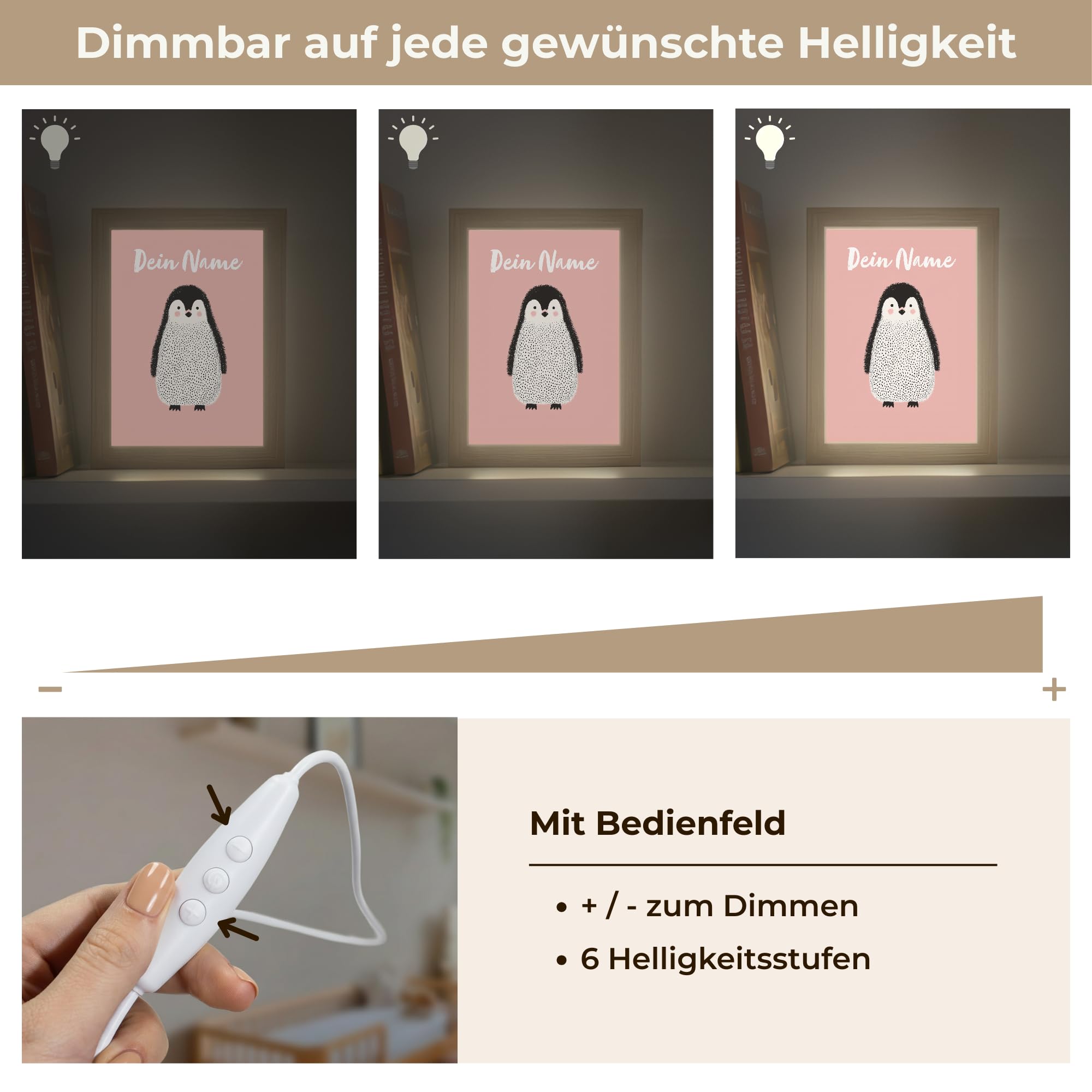 Nachtlicht Für Kinder Mit Name 15x20 cm Lampe Nachttisch Nachtlampe Kinderzimmer Personalisiert Nachttischlampe Jugendliche Pinguin - Punkte - Minimalistisch - Rosa