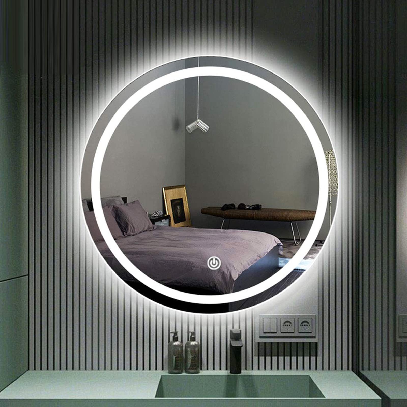 Specchio da Bagno Illuminato a LED, Specchio da toeletta Rotondo a Parete con Luce Bianca Fredda/Luce Calda, Funzione di Memoria, IP44, HD, antideflagrante (Color : White Light, Size : 50cm)