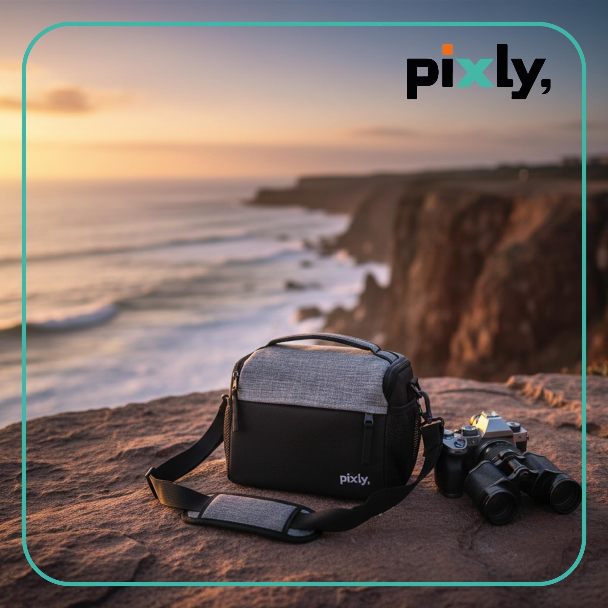 pixly® Torba na aparat fotograficzny na lustrzanki i aparaty systemowe, wyściełana torba na aparat z ochroną przeciwdeszczową, mała torba na aparat fotograficzny, elastyczna, kompaktowa torba na