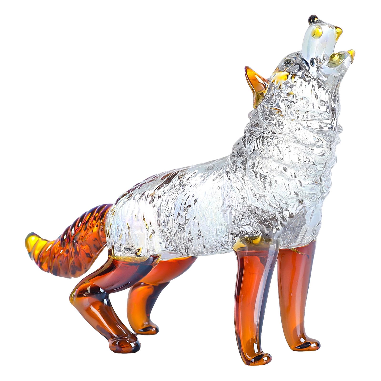 KAQNTUD Elegant Crystal Glass Wolf Figurine Howling Wolf Statue with Elaborate for Home Presentation Mouth-Blown Glass Sculpture