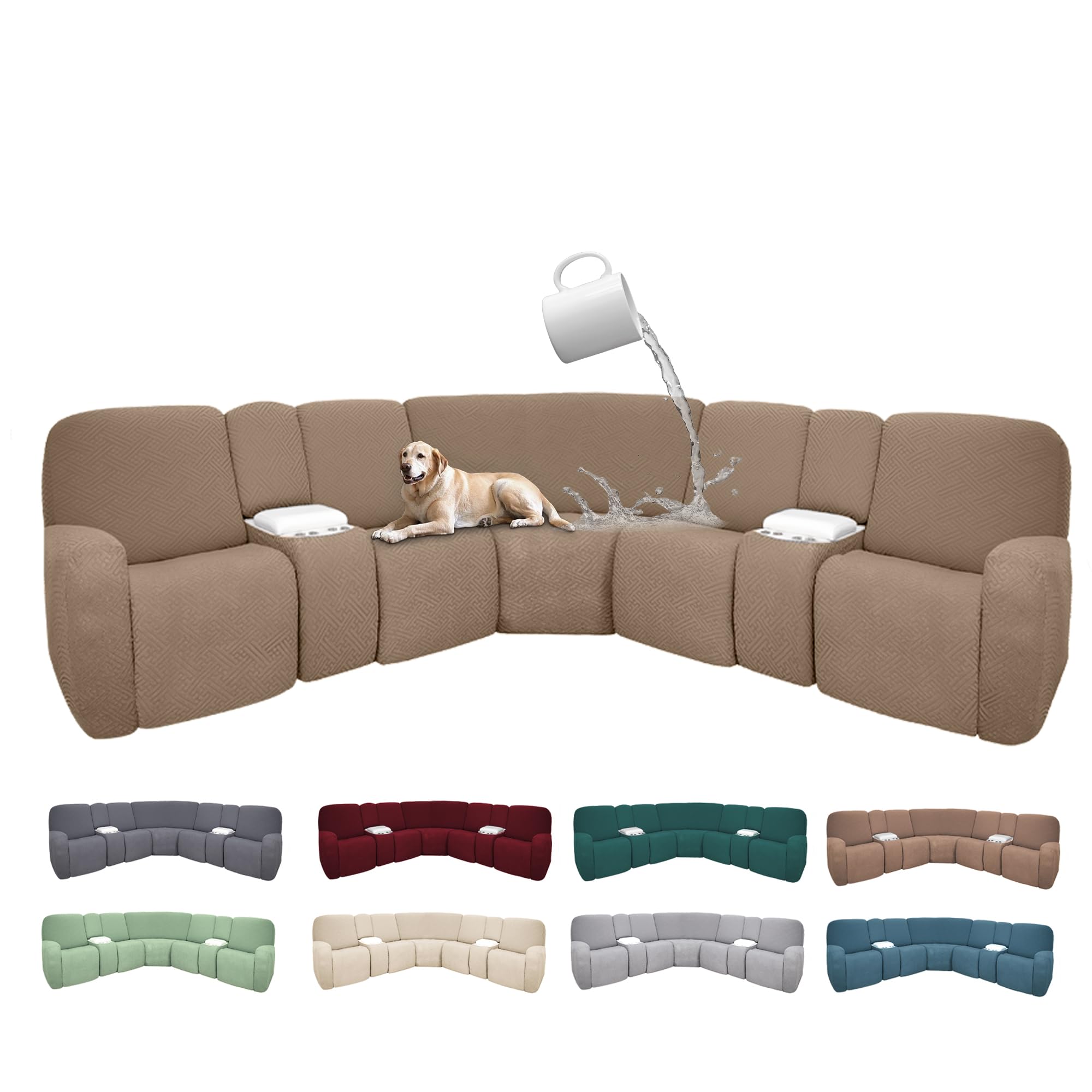Photo 1 of ROFASVCO Recliner Couch Covers, 5 Seater 2 Console, Dark Khaki