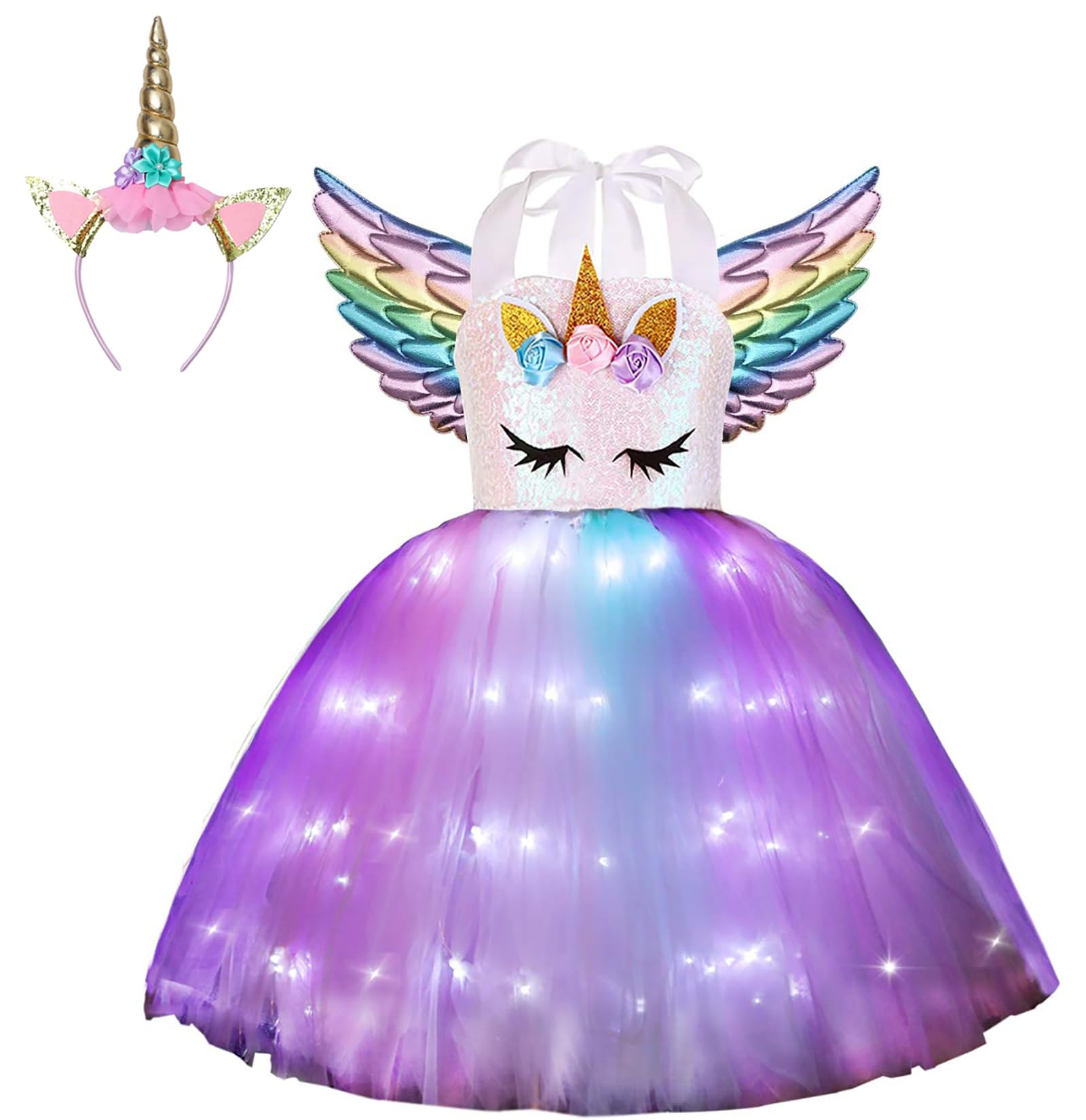 Viyorshop Girls Unicorn Costume LED Light Up Tutu Dress Up Birthday Gifts Princess Dress for Halloween Party