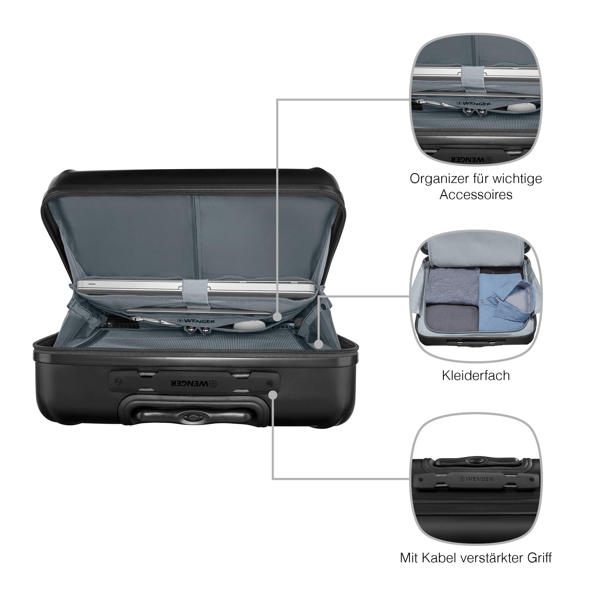 WENGER Amplix Wheeled Case, Laptop-Tasche zum Rollen, Aktenkoffer, Notebook bis 15,6 Zoll, Tablet bis 11 Zoll, 25 l, Damen/Herren, Schwarz, 653893