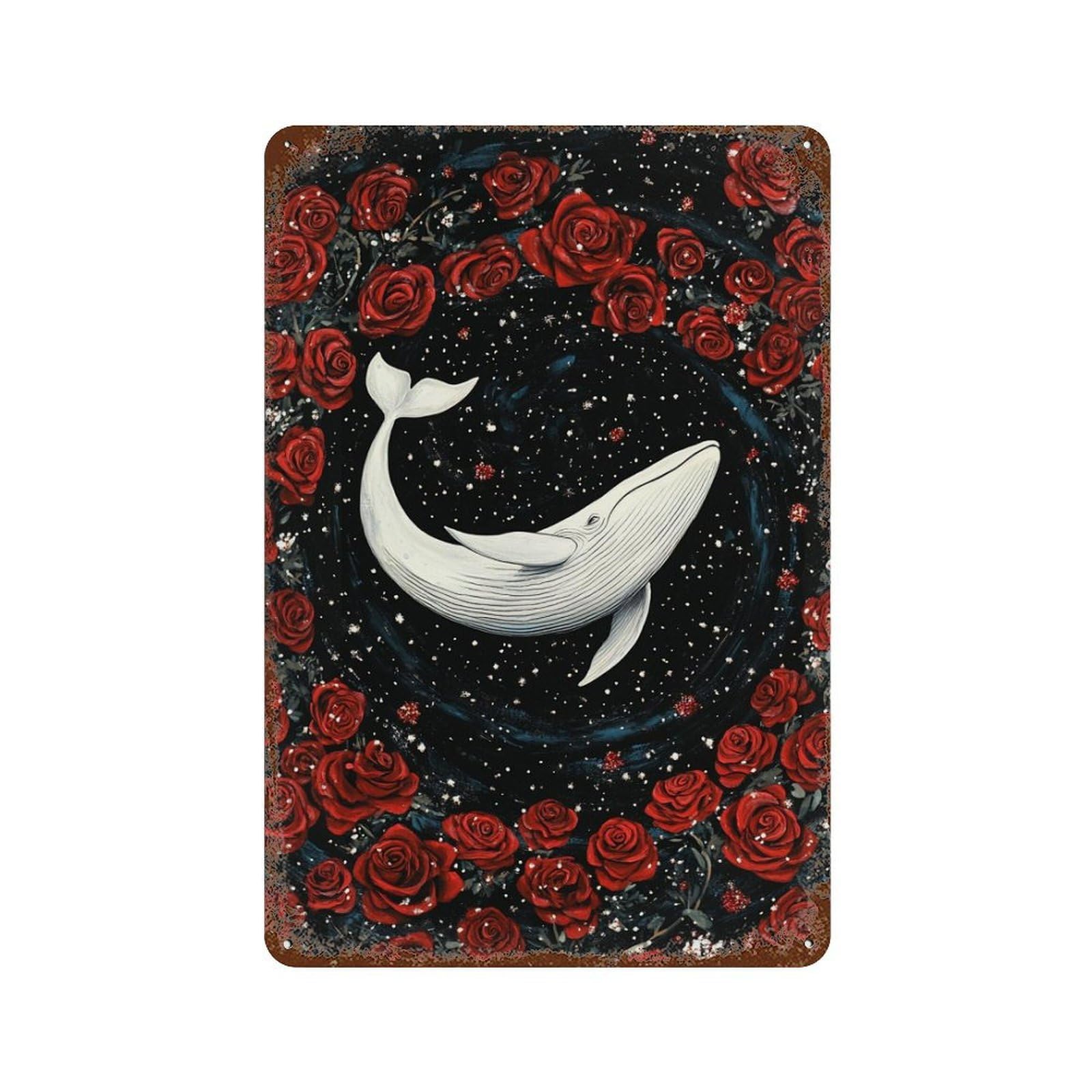 Whale Roses Fantasy Art Print Rusty Metal Tin Sign 11.8"x7.9", Ideal for Patio, Garden Room And Bar Decor