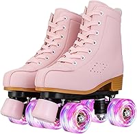 Vista 11 de Gets Patines de ruedas para mujer, ruedas iluminadas, de cuero artificial, ajustables, de doble fila, 4 ruedas, patines brillantes para adolescentes